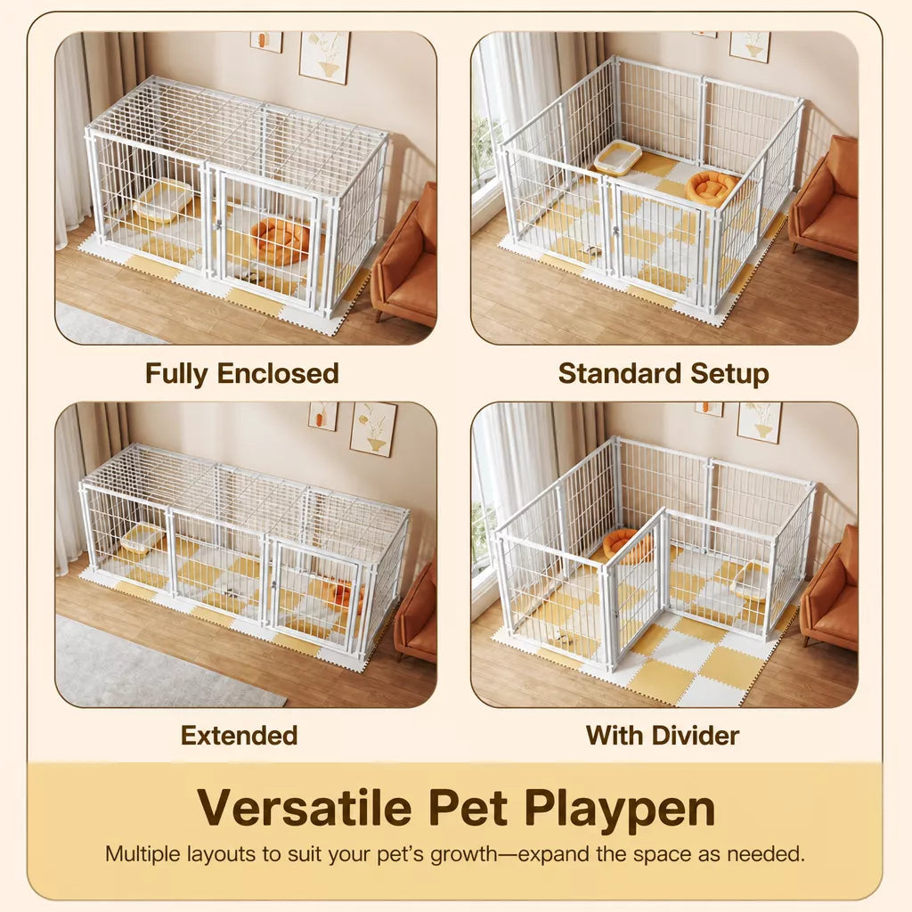 Indoor Metal Pet Playpen with Door and Roof for Cats & Small Dogs