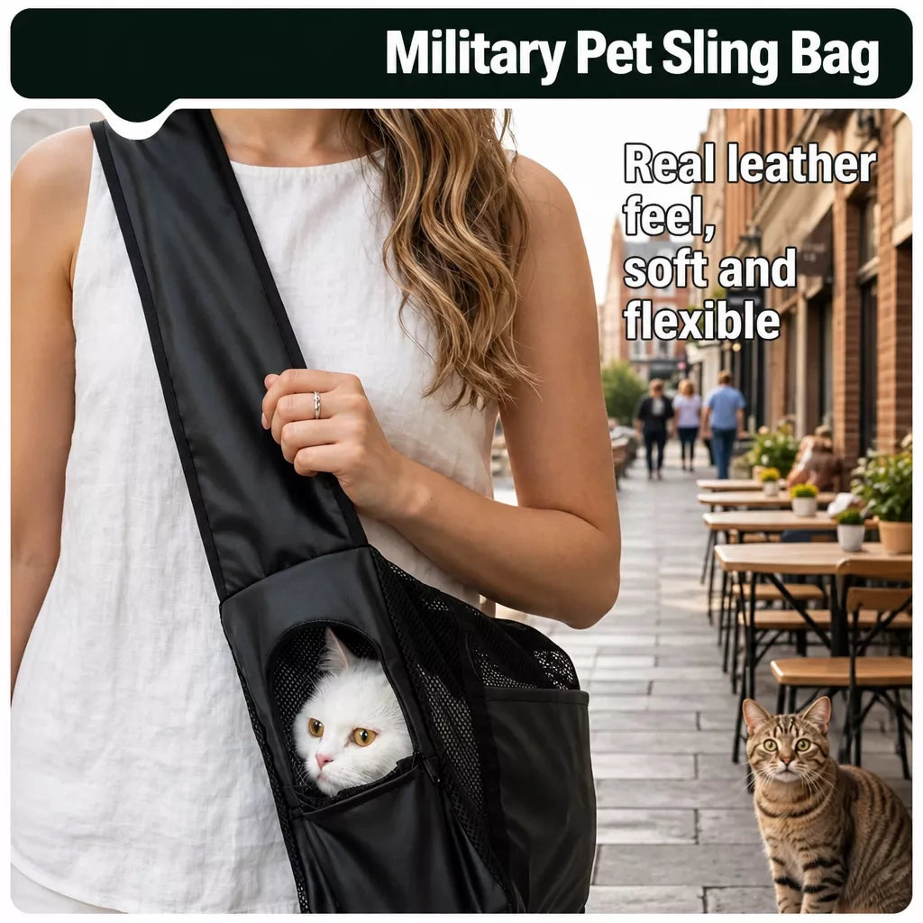 Faux Leather Mesh Crossbody Pet Carrier for Cats and Small Dogs