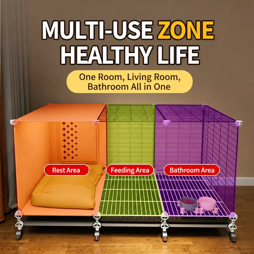 Elevated Indoor Dog Crate for Small Dogs with Separate Toilet Area