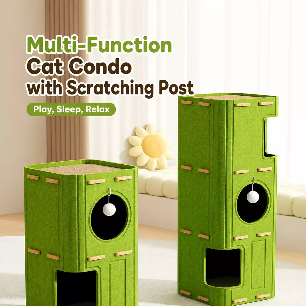 4-Tier Cat Tree with Enclosed House and Scratching Board