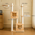 Large Solid Rubberwood Cat Tree with Climbing Platforms and Hideaway