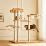 Large Solid Rubberwood Cat Tree with Climbing Platforms and Hideaway