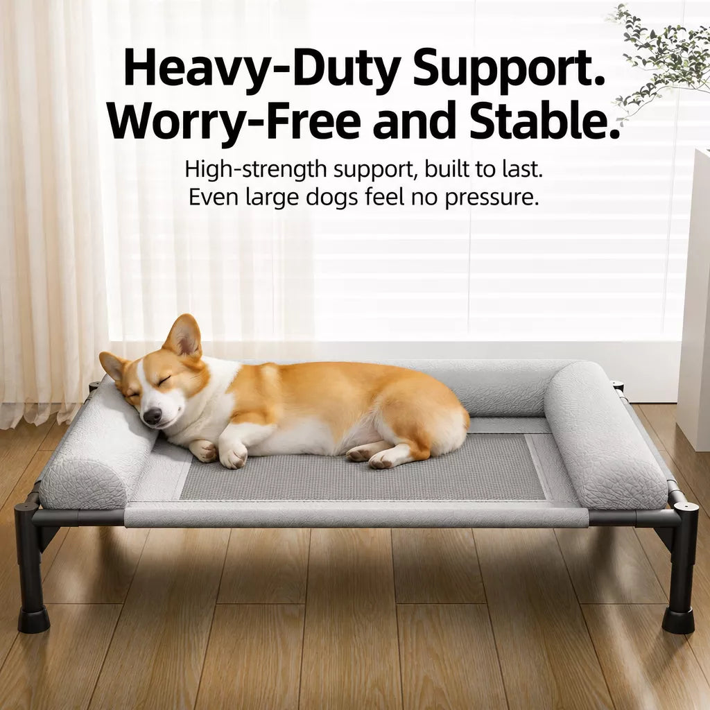 Elevated Faux Leather Dog Bed with Three-Sided Design