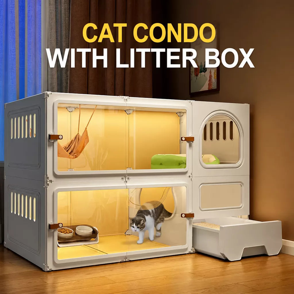 Indoor Cat Enclosure with Integrated Litter Area