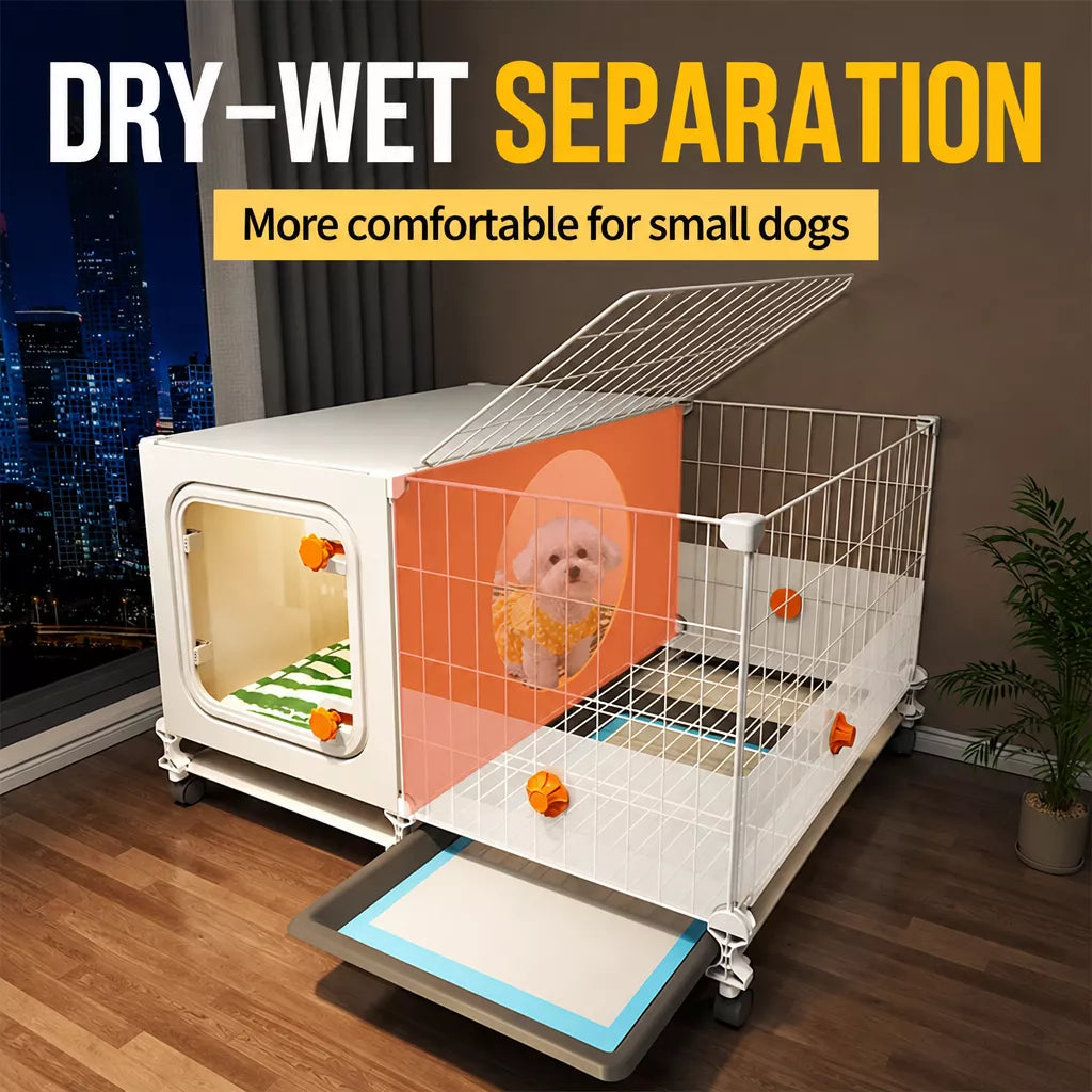 Small Dog Crate with Separate Rest and Potty Areas