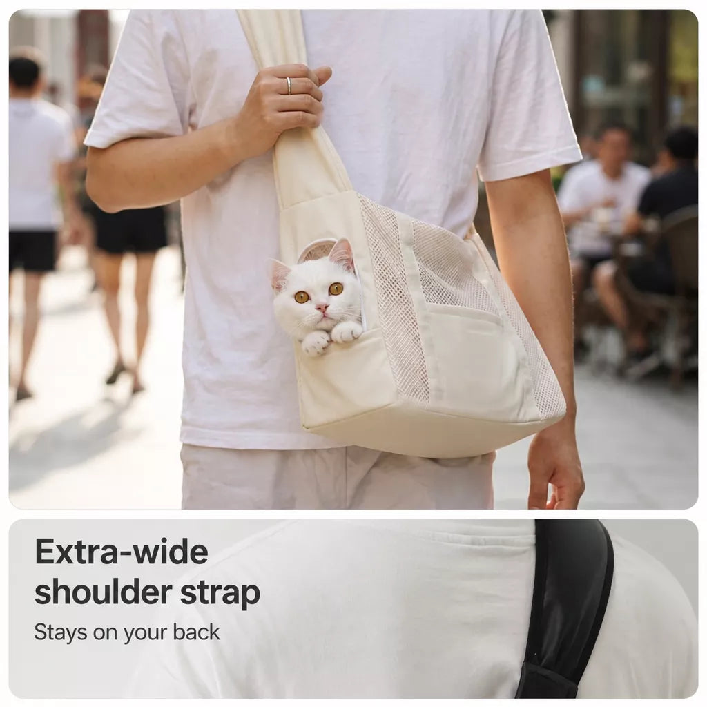 Faux Leather Mesh Crossbody Pet Carrier for Cats and Small Dogs