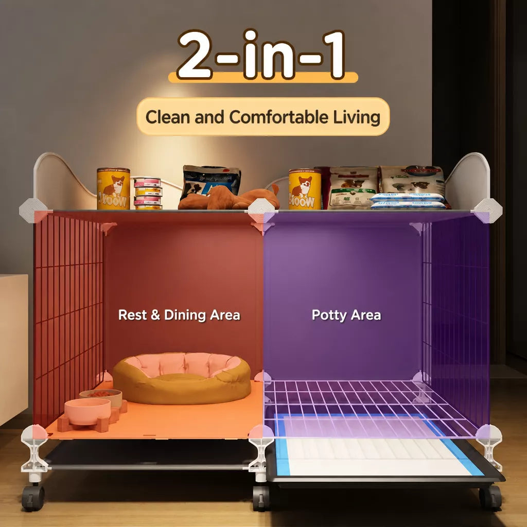 Dog Crate with Separate Toilet Tray