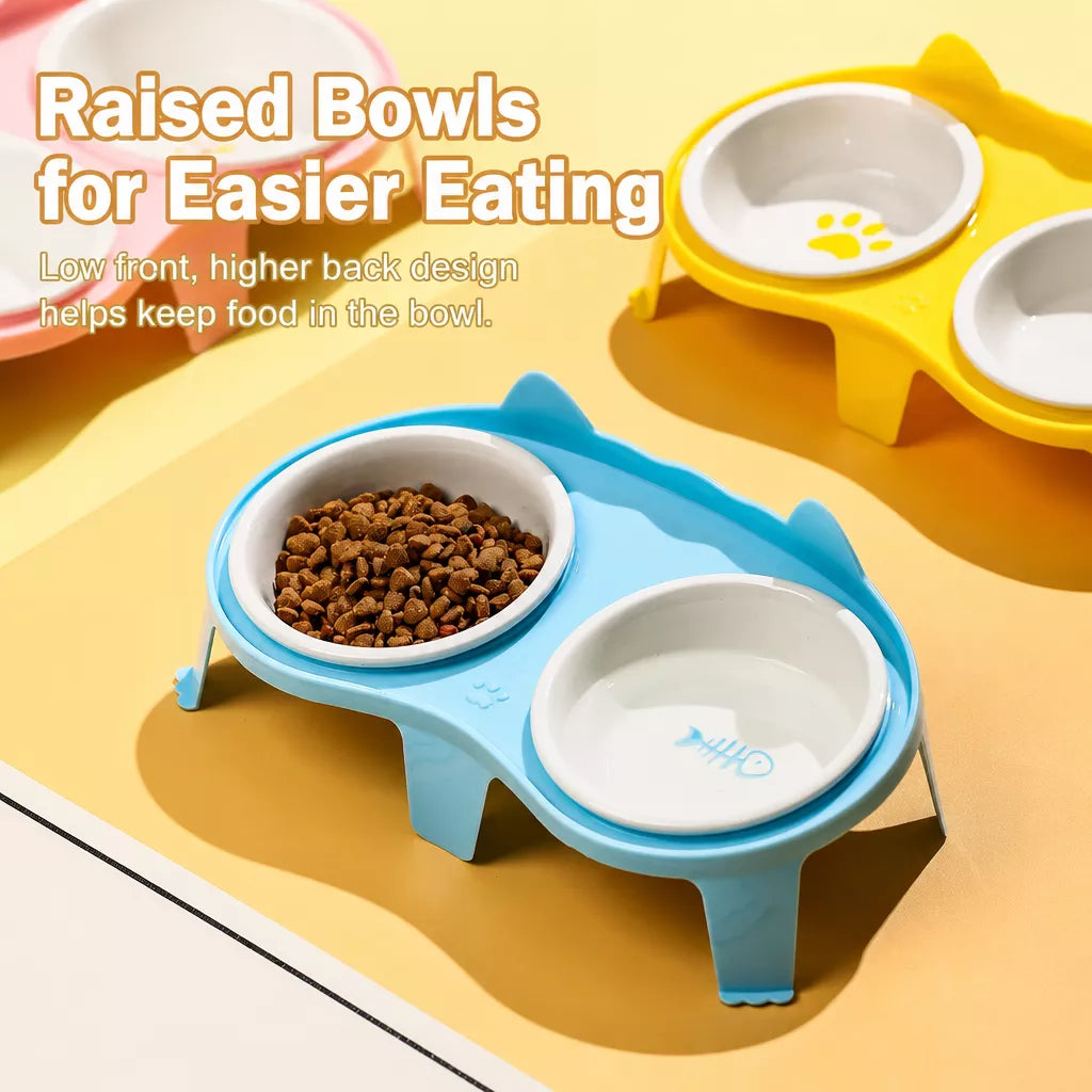 Elevated Ceramic Double Bowl Set for Cats