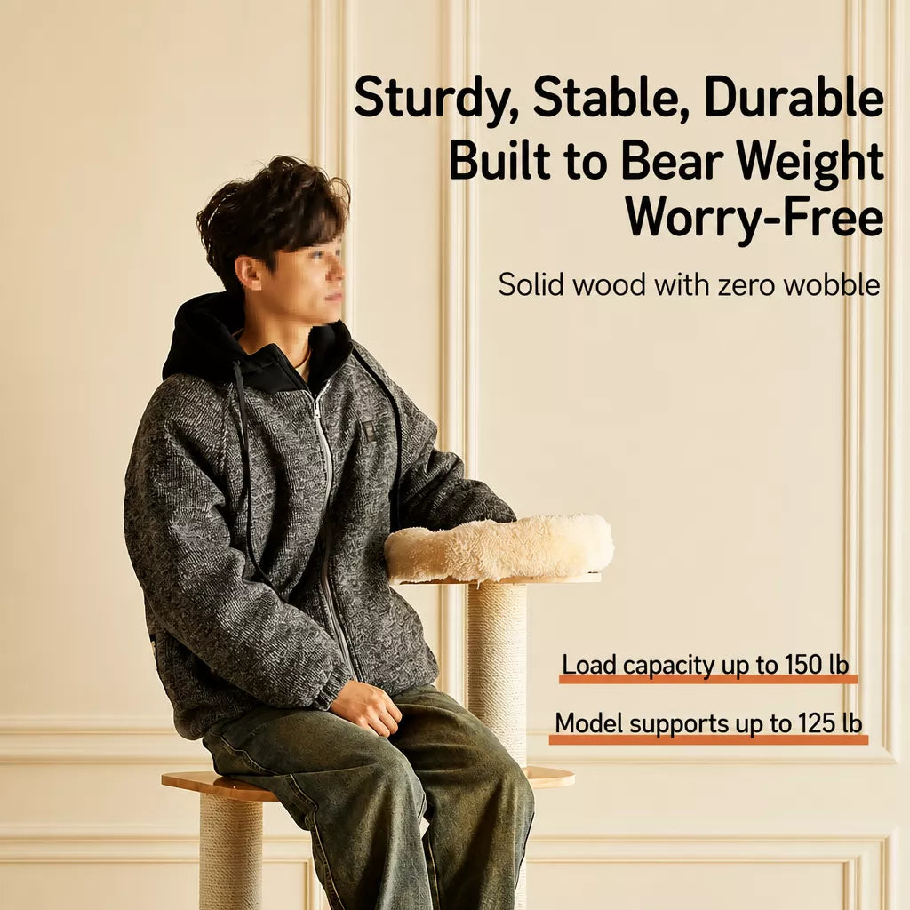 Solid Wood Cat Tree with Scratching Post and Hideaway
