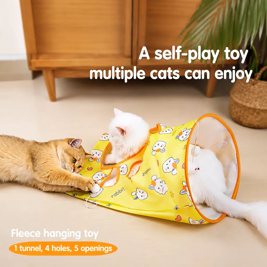 Cat Crinkle Tunnel Toy with Rabbit or Bear Hideaway Bag