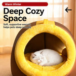 Enclosed Plush Pet Cave Bed with Carry Handle