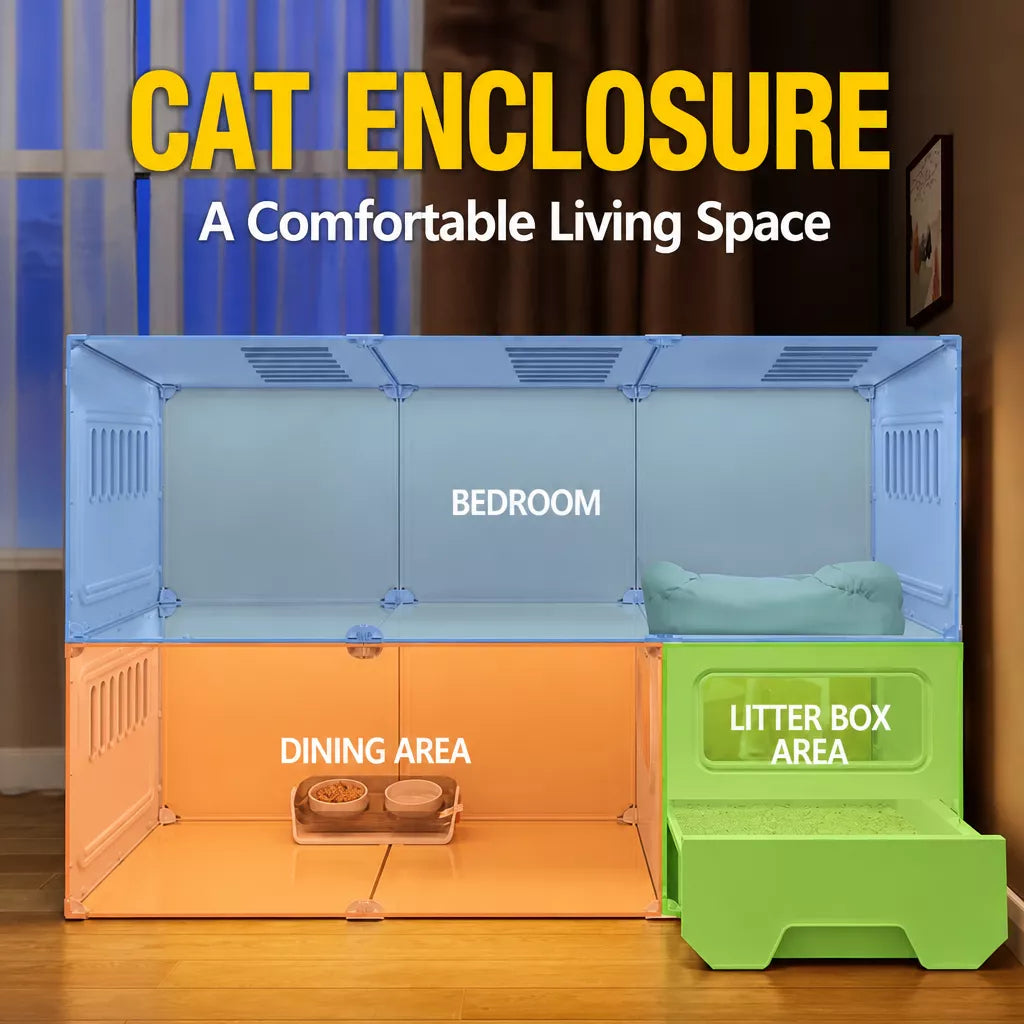 Indoor Cat Enclosure with Integrated Litter Area