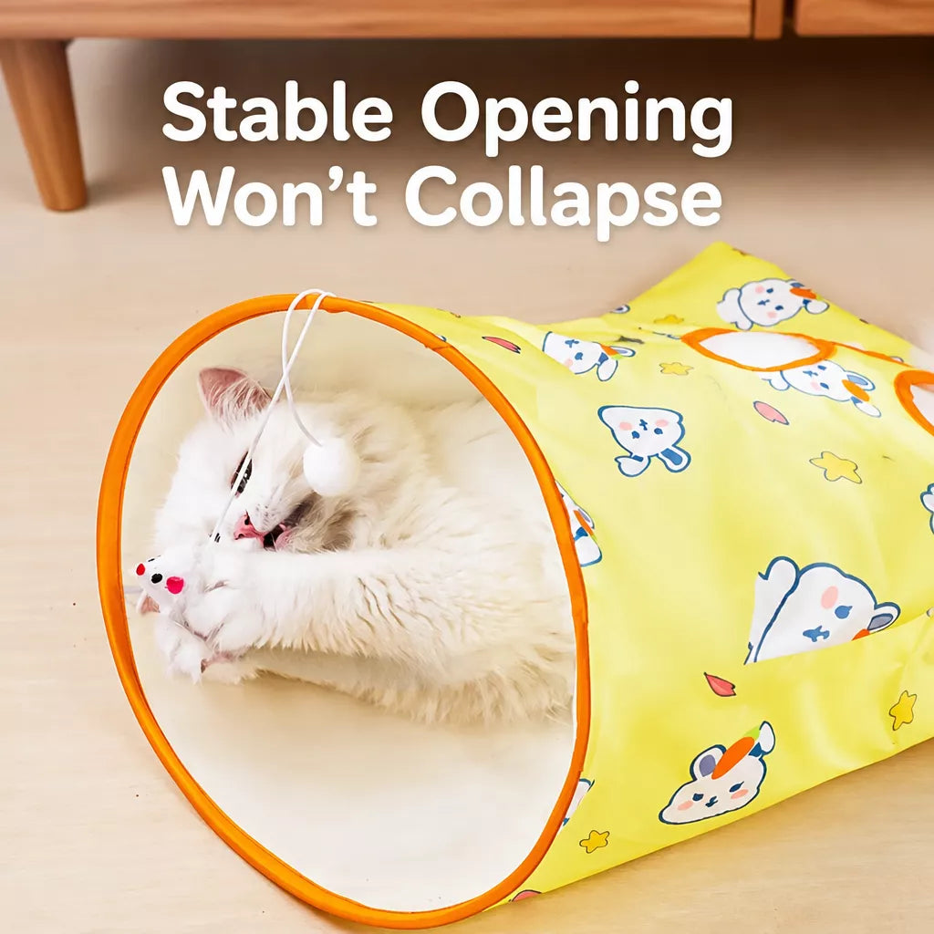 Cat Crinkle Tunnel Toy with Rabbit or Bear Hideaway Bag