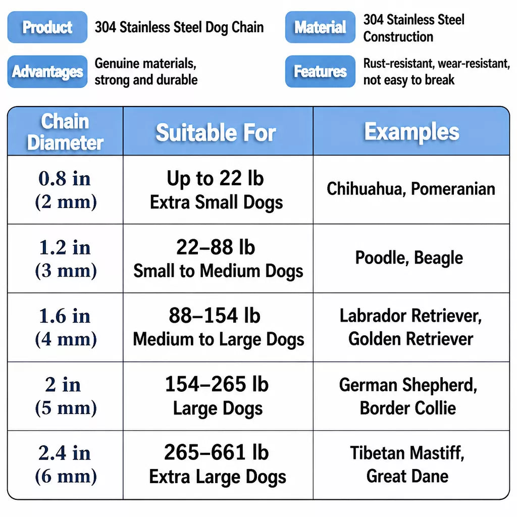 304 Stainless Steel Chain Dog Leash, Collar & Handle Set