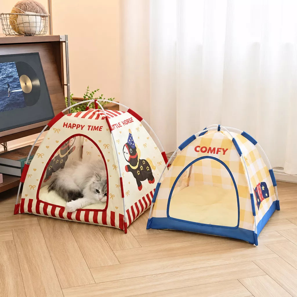 Foldable Semi-Enclosed Pet Tent Bed for Cats and Small Dogs