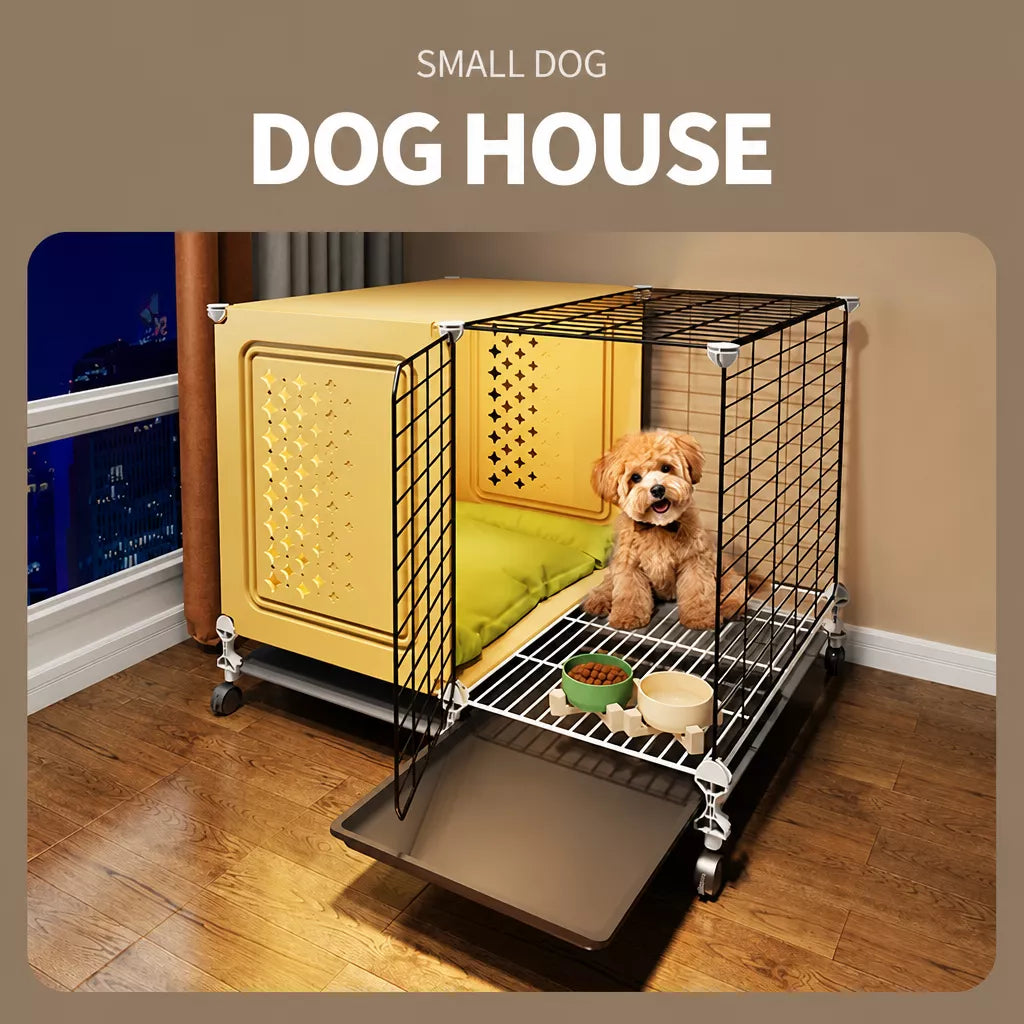Elevated Indoor Dog Crate for Small Dogs with Separate Toilet Area