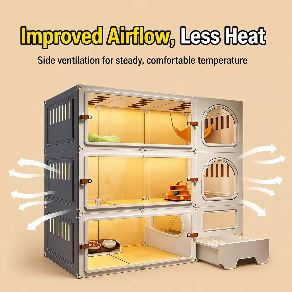 Indoor Cat Enclosure with Integrated Litter Area