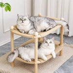Two-Tier Wooden Cat Bed with Sisal Scratching Mat
