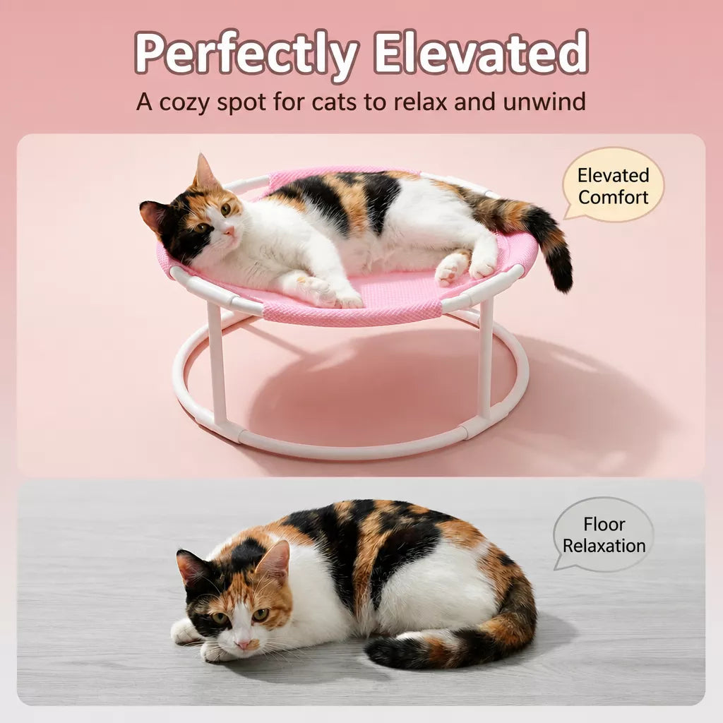Elevated Round Pet Bed with Breathable Hammock