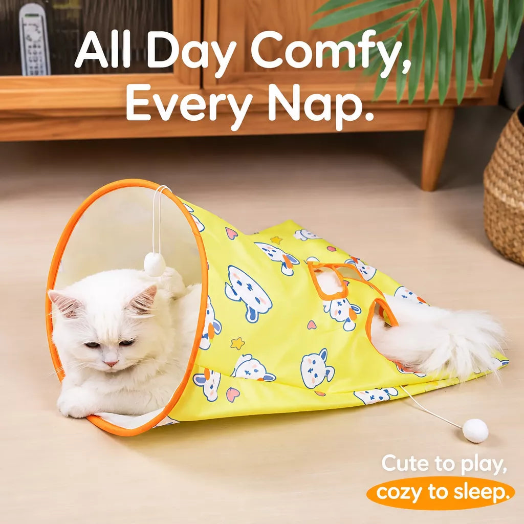 Cat Crinkle Tunnel Toy with Rabbit or Bear Hideaway Bag
