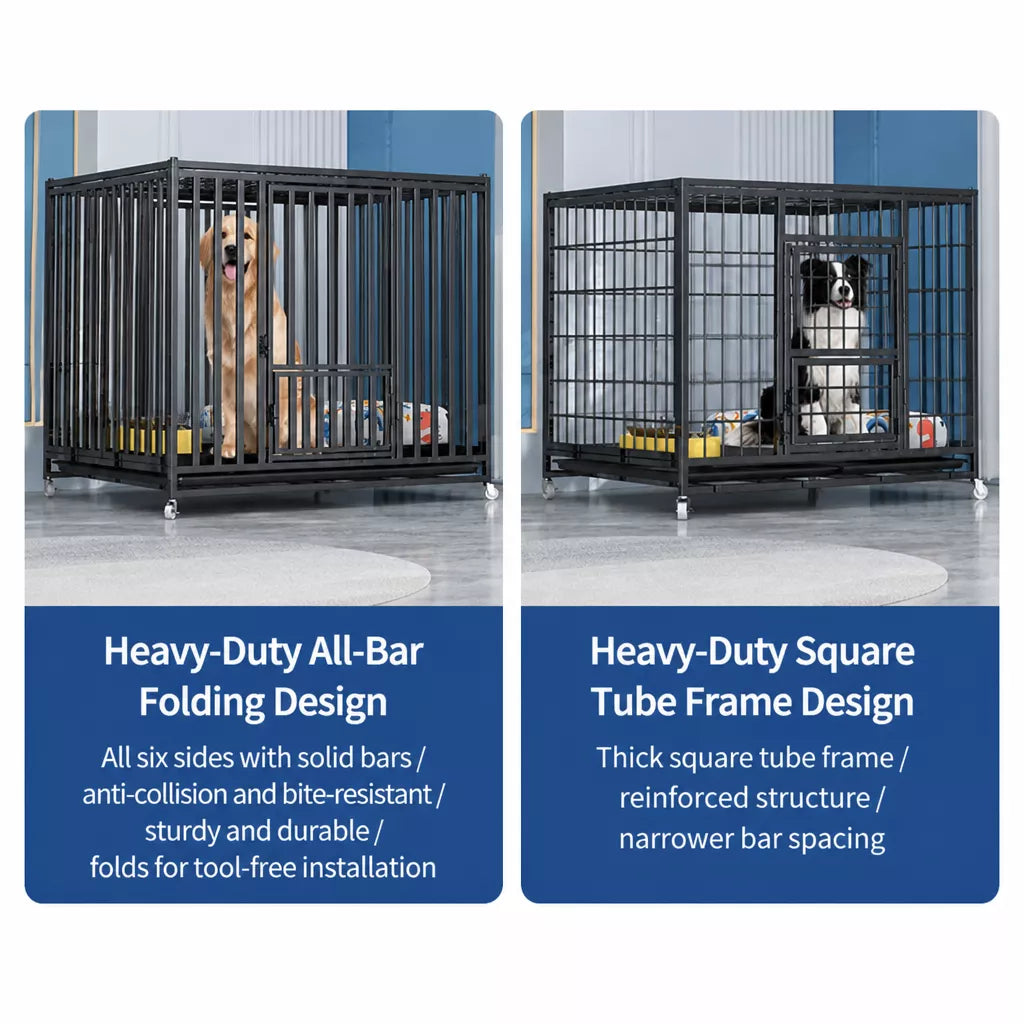 Indoor Dog Crate with Divider, Tray & Locking Casters