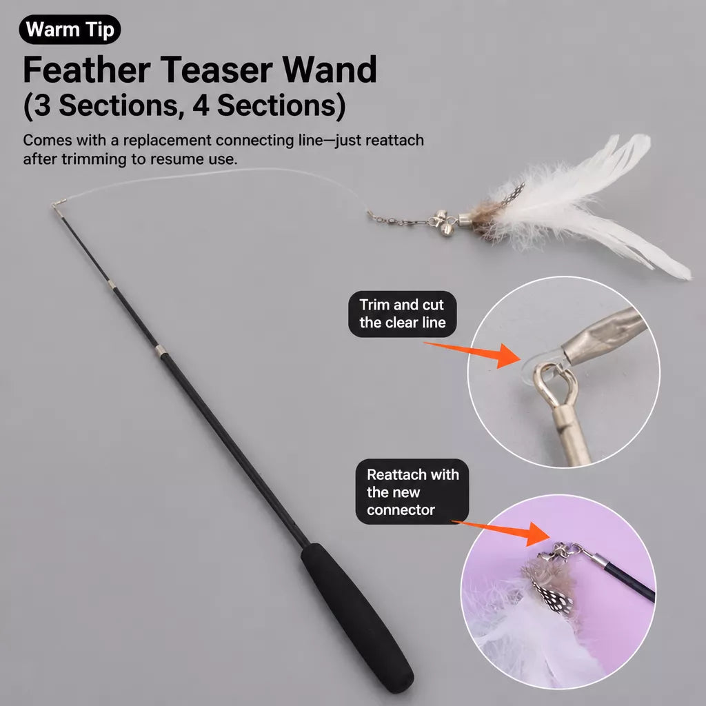 Cat Wand Toy with Feather Replacement Heads