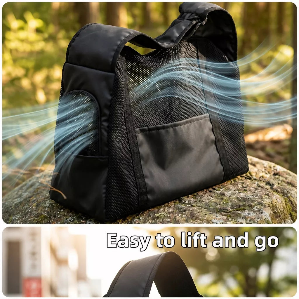 Faux Leather Mesh Crossbody Pet Carrier for Cats and Small Dogs