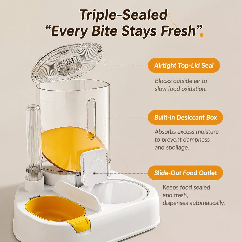 Automatic Pet Feeder with Separate Food and Water Bowls