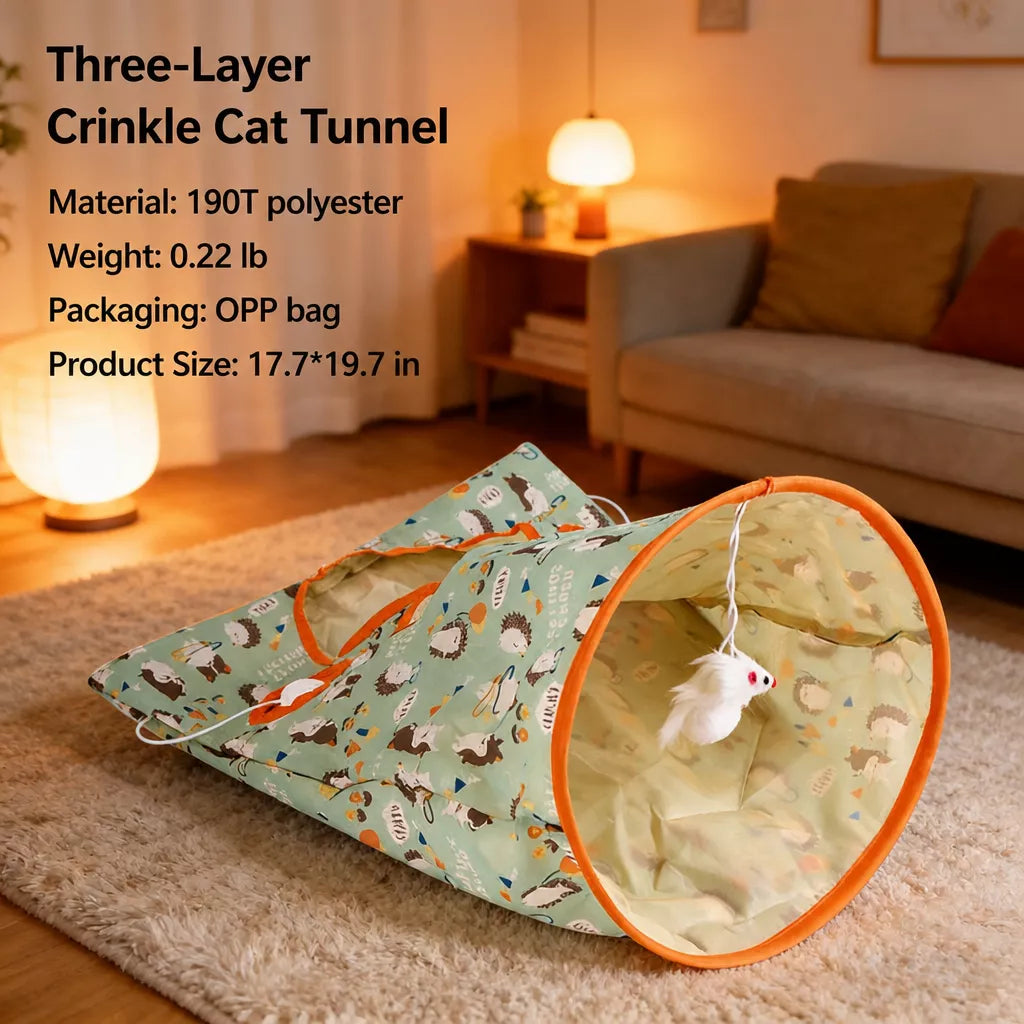 Cat Crinkle Tunnel Toy with Rabbit or Bear Hideaway Bag
