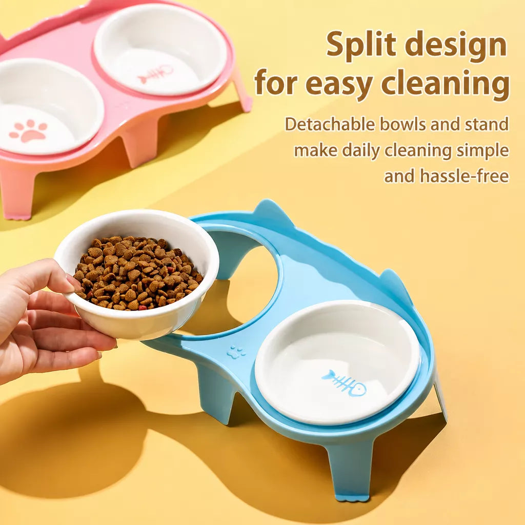 Elevated Ceramic Double Bowl Set for Cats