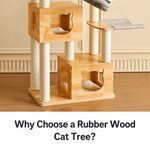 Large Solid Rubberwood Cat Tree with Climbing Platforms and Hideaway
