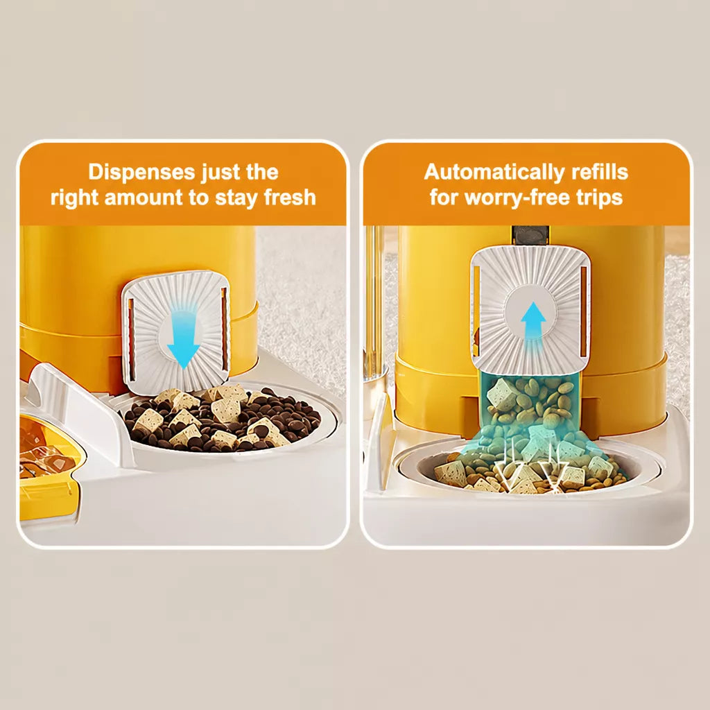 Automatic Pet Feeder with Separate Food and Water Bowls