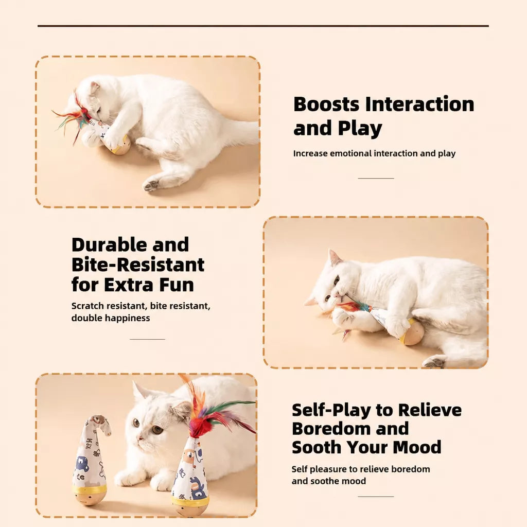 Beechwood Wobble Cat Toys with Feather and Twist Designs