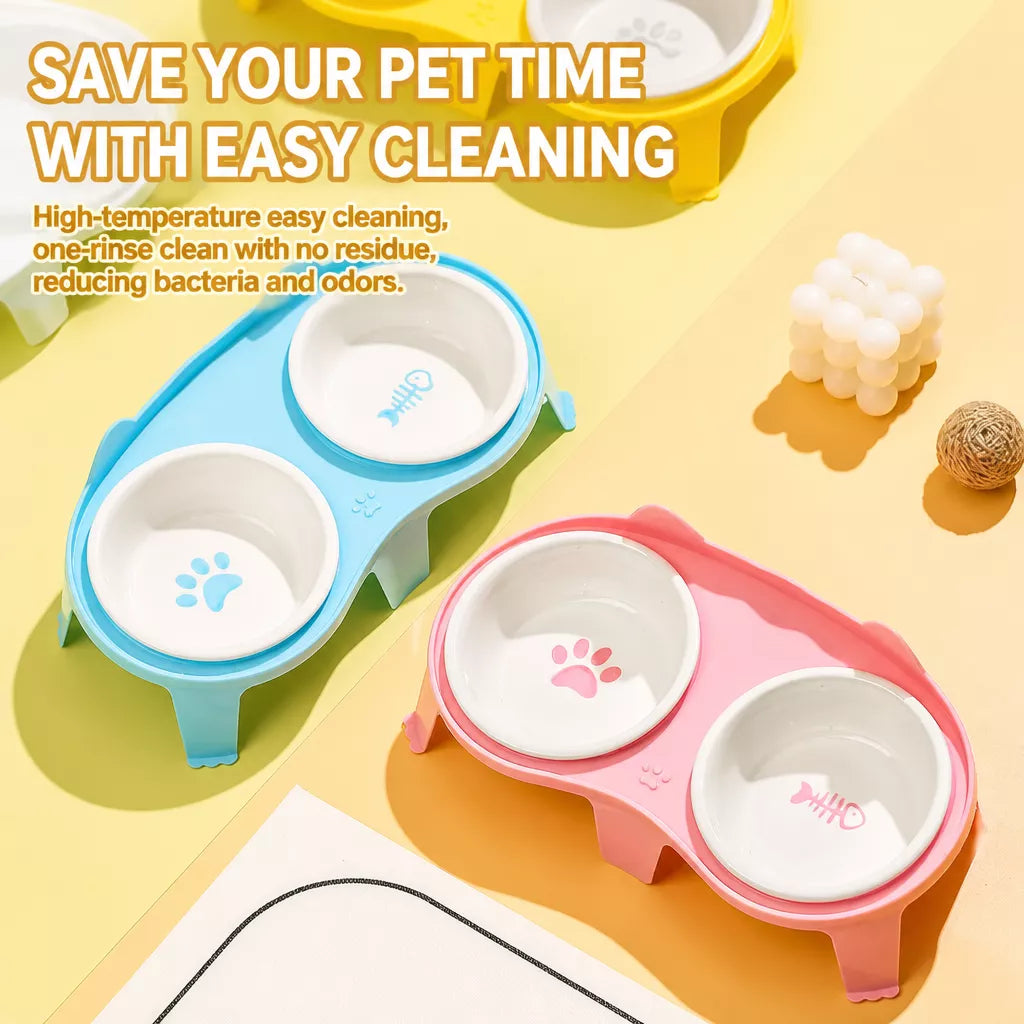 Elevated Ceramic Double Bowl Set for Cats