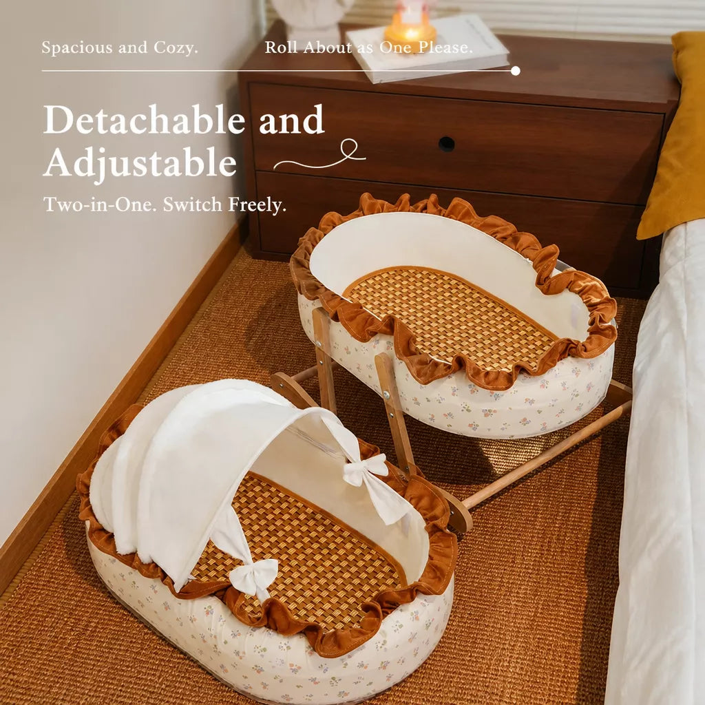 French-Style Cat Bed with Rocking Cradle Base