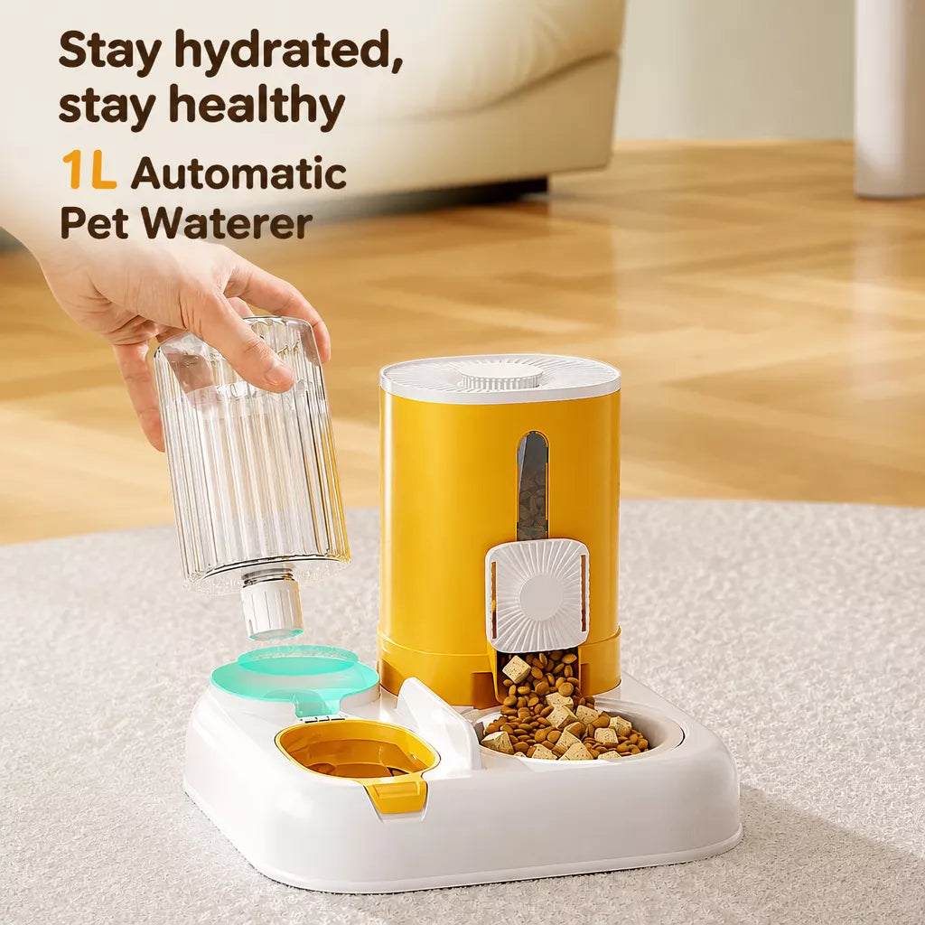 Automatic Pet Feeder with Separate Food and Water Bowls