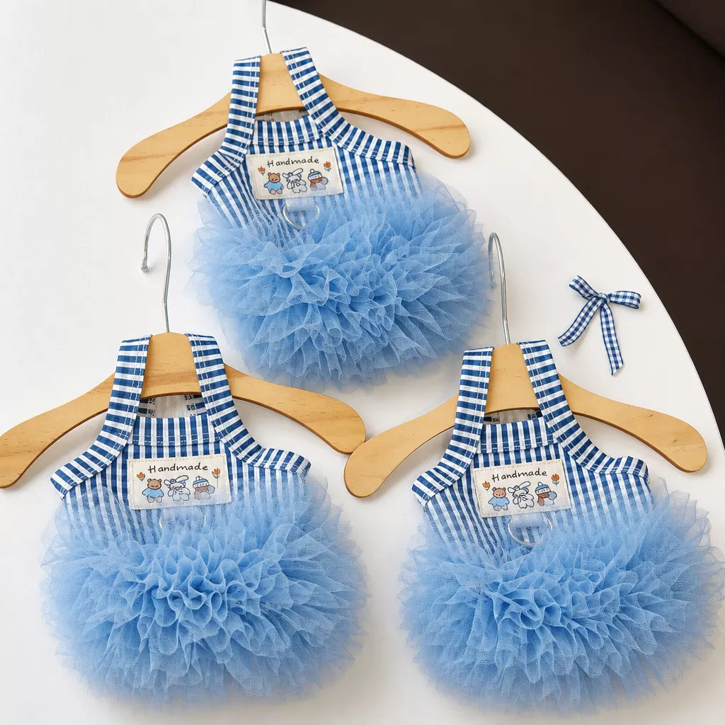 Blue Striped Mesh Dress for Cats and Dogs