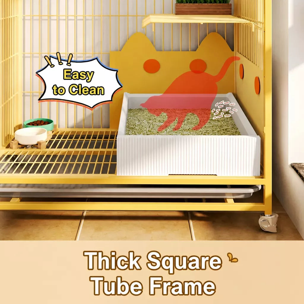 Large Multi-Tier Indoor Cat Enclosure with Litter Box
