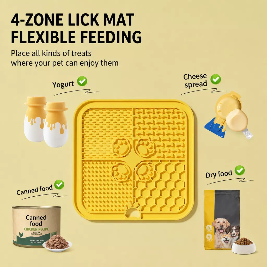 4-Section Silicone Lick Mat for Dogs, 7.9 × 7.9 in