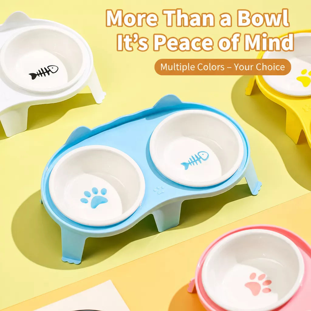 Elevated Ceramic Double Bowl Set for Cats