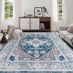 Area Rug 8x10 Vintage Bohemia Large Persian Non-slip Washable Rug For Living Room Kitchen Bedroom Living Room Flower Design Blue-W2907P265123