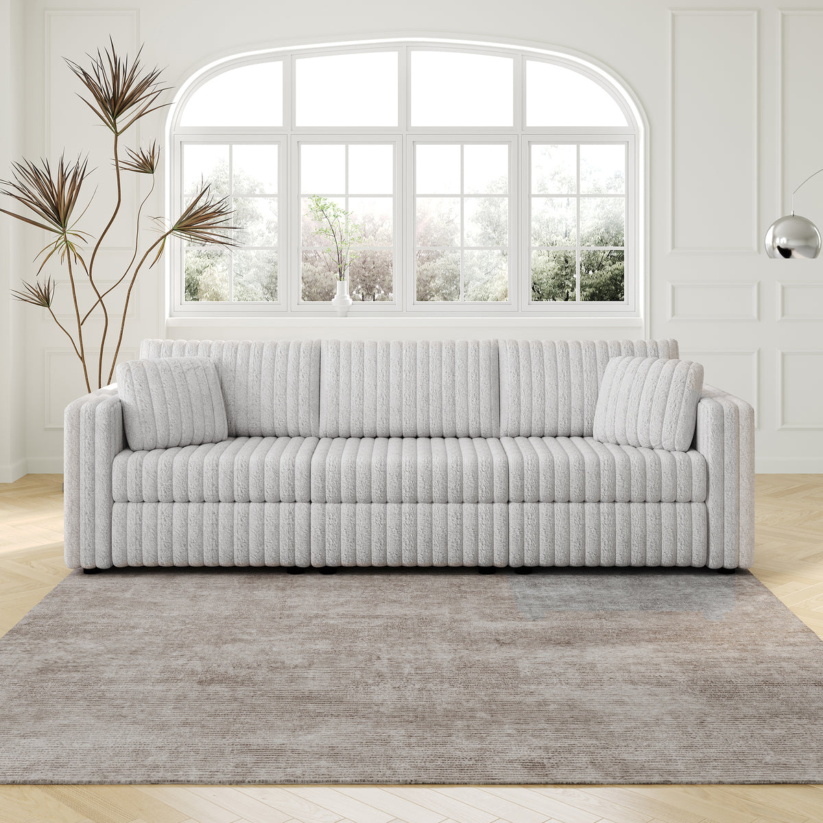 106.3" Soft Rabbit Plush Modular 3-person Sofa - Highly Comfortable & Distinctive Design. Ideal for Bedroom & Living Room. Light gray. Modern & Plush Furniture Choice W1767S00009-djyc