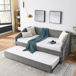 Twin Size Daybed with Trundle Upholstered Tufted Sofa Bed, Linen Fabric, Grey (82.5"x42.5"x34") W487S00173-djyc