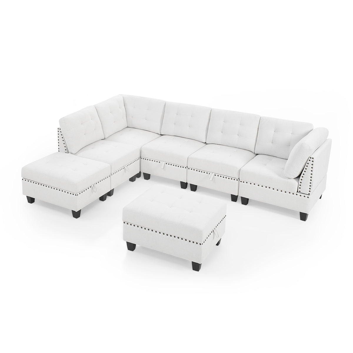 L shape Modular Sectional Sofa,DIY Combination,includes Three Single Chair ,Two Corner and Two Ottoman,Ivory Chenille W487S00196-djyc