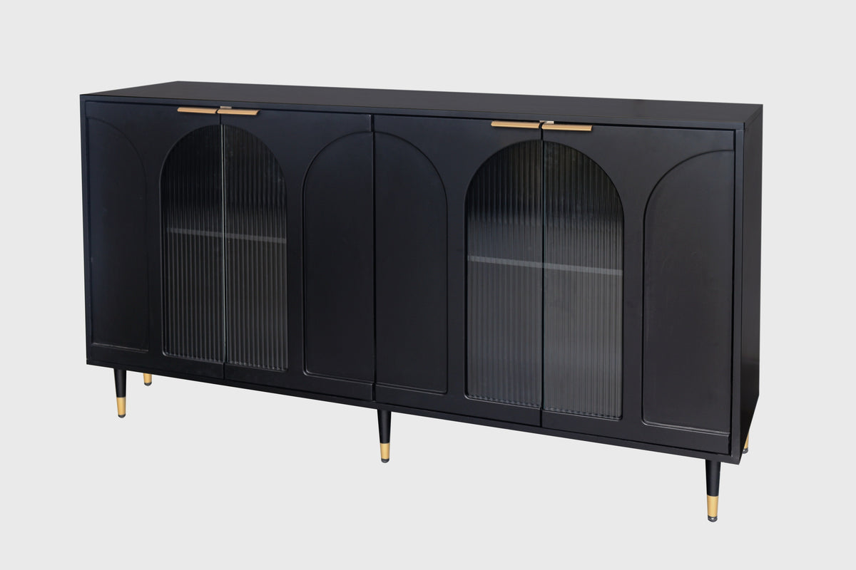 Accent Cabinet Black Lacquered Wooden Cabinet with 4 Glass Doors Sideboard Buffet Server Cabinet Storage Cabinet, for Living Room, Entryway, Hallway, Office, Kitchen and Dining Room W1435133310-djyc