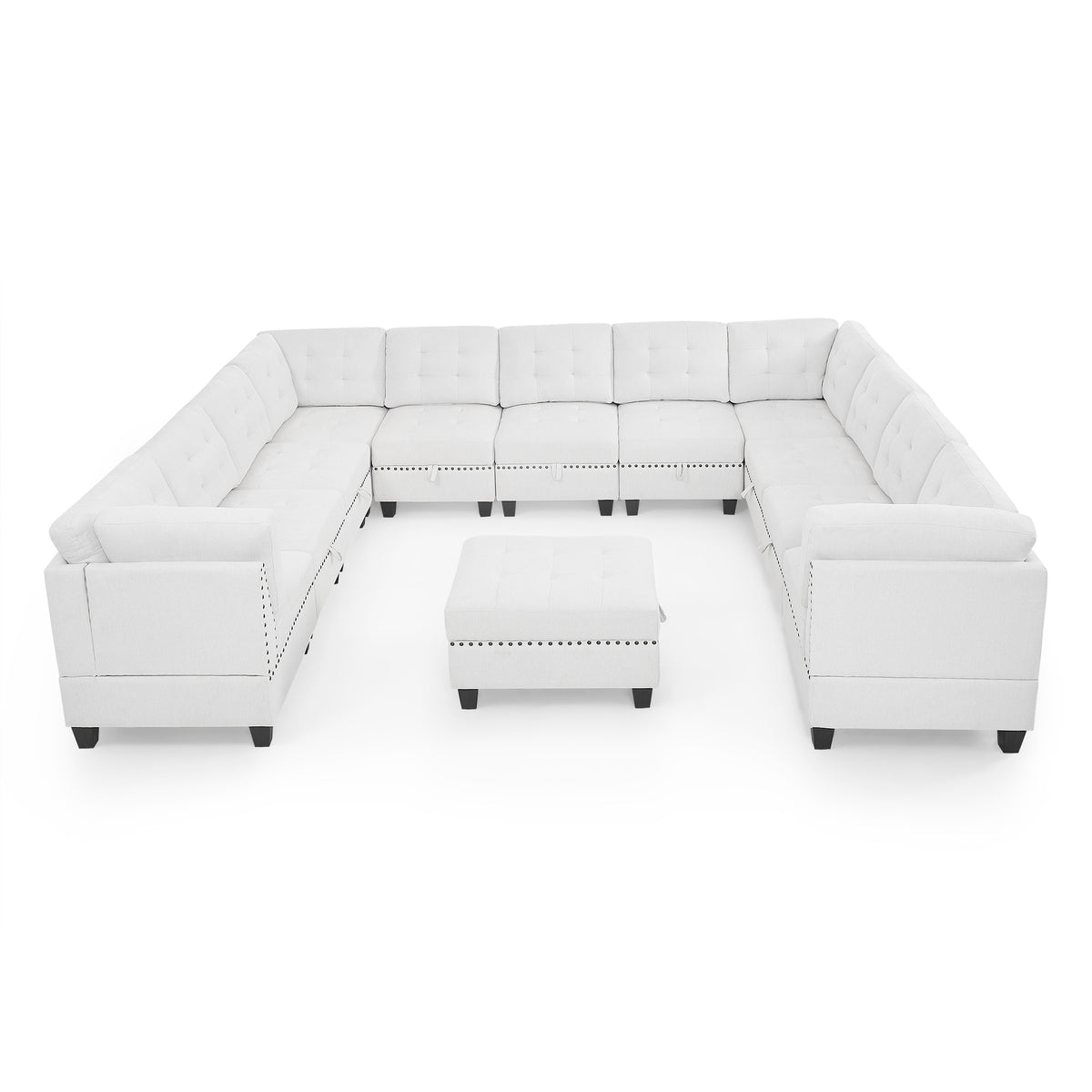 U shape Modular Sectional Sofa,DIY Combination,includes Seven Single Chair, Four Corner and One Ottoman,Ivory W487S00198-djyc