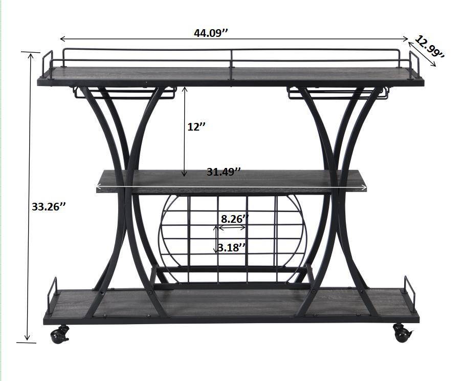 Industrial Bar Cart Kitchen Bar&Serving Cart for Home with Wheels 3 -Tier Storage Shelves W82151001-djyc