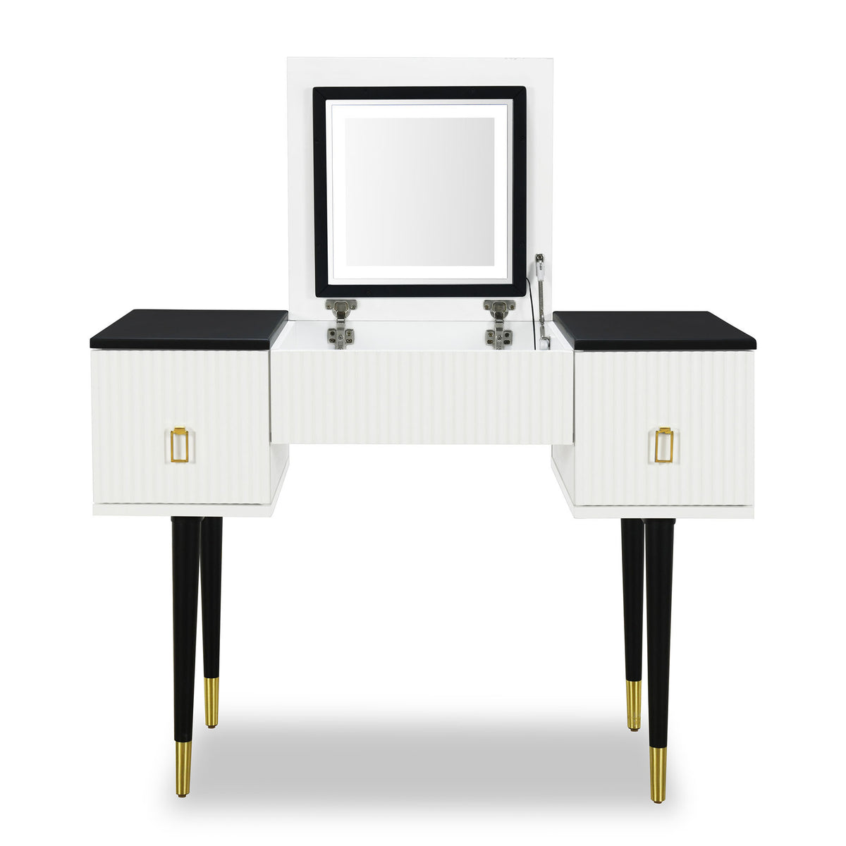 43.3" Modern Vanity Table Set with Flip-top Mirror and LED Light, Dressing Table with Customizable Storage, White and Black WF305842AAA-djyc