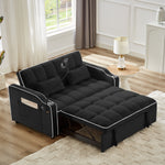1 versatile foldable sofa bed in 3 lengths, modern sofa sofa sofa velvet pull-out bed, adjustable back and with USB port and ashtray and swivel phone stand (black) W2151127337-djyc
