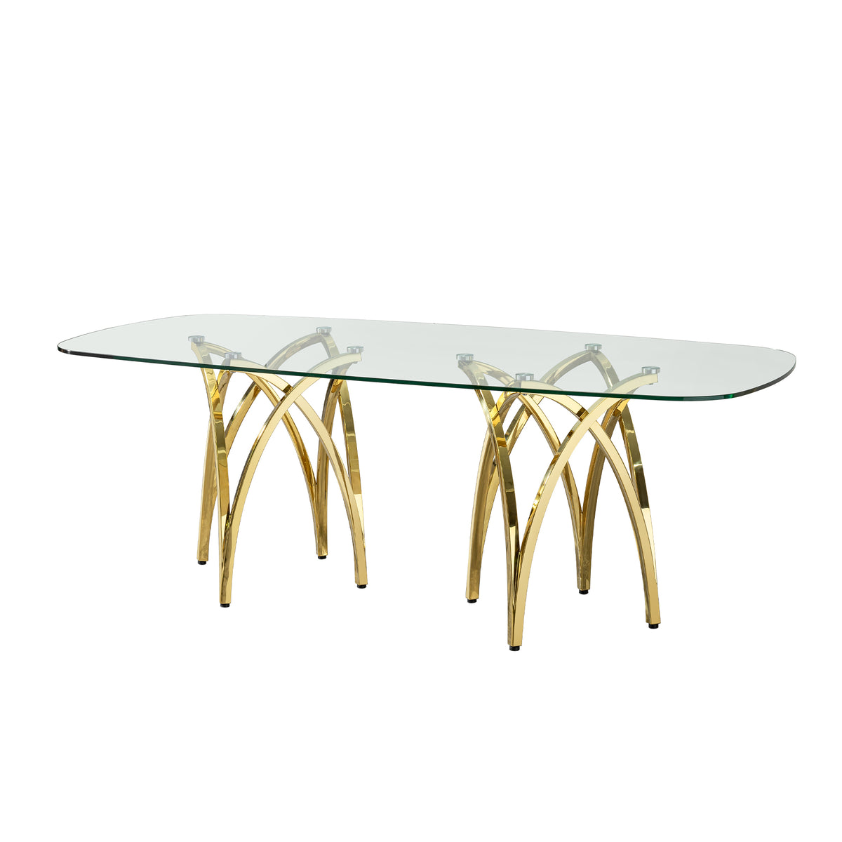 0.47" Thick Tempered Clear Glass Rectangular Big Dining Table with Gold Stainless Steel Base 86.61" L x 39.37" W x 29.92" H W2723S00001-djyc